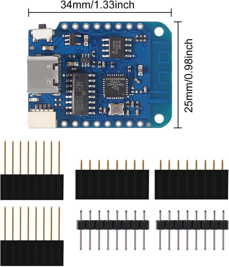 ACEIRMC 10 قطع WeMos D1 Mini V4.0.0 نوع-C USB لوح واي فاي إنترنت الأشياء قائم على ESP8266 4MB متوافق مع Arduino MicroPython Nodemcu (V4.0.0 نوع-C) - Image 2